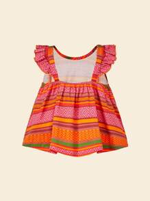 SHEIN 嬰兒條紋圖案荷葉邊上衣和短褲和頭巾 - 彩色 - 查看 2