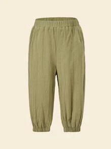Cozy Pixies Baby Boy Solid Elastic Waist Pants - Army Green - View 3