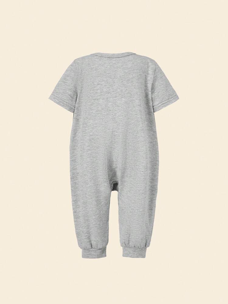 Newborn Baby Boy 2pcs Fox Print Sleep Bodysuit & Button Front Jumpsuit PJ Set