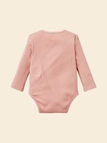 Cozy Pixies 鈕扣 羅紋針織心 字母嬰兒連體衣 - 藕粉色 - 查看 2