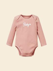 Cozy Pixies 鈕扣 羅紋針織心 字母嬰兒連體衣 - 藕粉色 - 查看 4