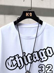 Manfinity Campus Court Men Letter Graphic Tee & Drawstring Waist Contrast Tape Shorts