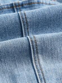 SHEIN MOD Square Neck Hanky Hem Zip Back Tank Denim Top - Light Wash - View 3