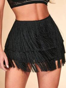 SHEIN BAE Fringe Trim Glitter Skort,Valentine's Day,Valentine Outfits For Women - Black - View 1