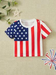 SHEIN Bé trai sơ sinh Mỹ In Áo thun Đối với Ngày độc lập - Nhiều màu - Xem 1