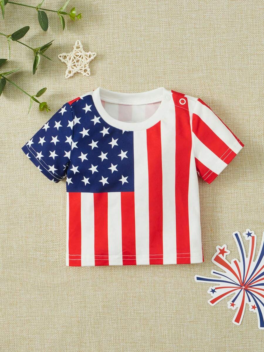 SHEIN Bé trai sơ sinh Mỹ In Áo thun Đối với Ngày độc lập - Nhiều màu - Xem 1