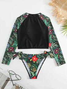 热带印花侧系带高领防晒衣夏季海滩 - 彩色 - 查看 7