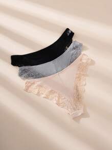 SHEIN 3入組對比蕾絲蝴蝶結裝飾內褲套裝內衣 - 彩色 - 查看 5