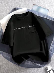 Manfinity Hypemode 男士口號圖案口袋拼接t恤 - 黑色 - 查看 1