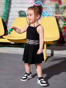 嬰兒字母織帶吊帶上衣和半身裙 - 黑色 - 查看 5