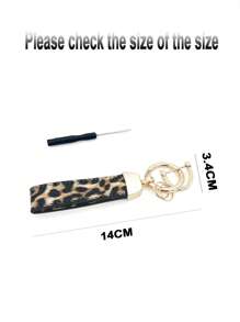 Fashionable Unisex Leopard Print Leather Keychain / Ruby Heart Shaped Keychain / Gold Plated Diamond Studded Bear Head Keychain / Creative Diamond Studded Open Ring Rose Gold Keychain / Creative Diamond Studded Open Ring Sterling Silver Keychain / Exquisite Lady Lock Keychain With Double Leather Ropes Suitable For Any Car Models