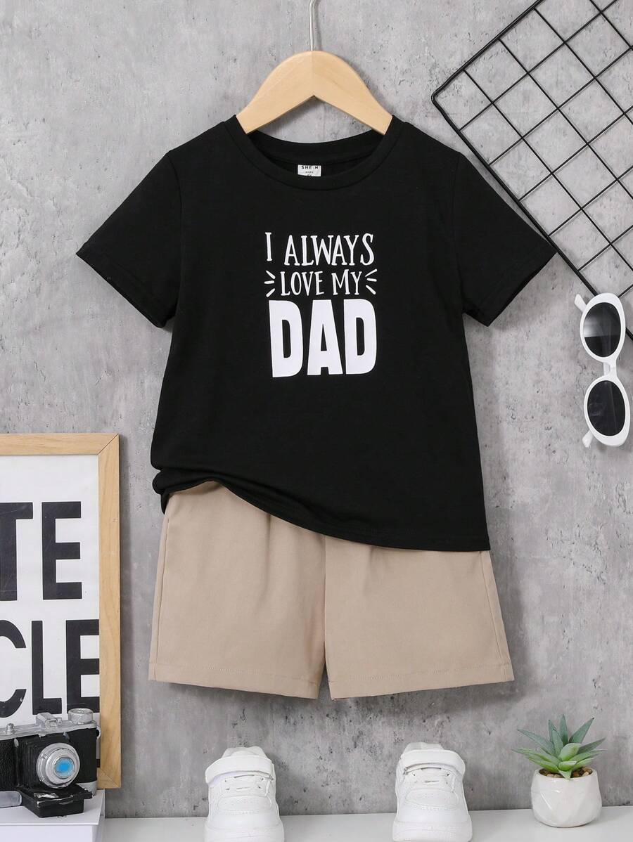 SHEIN Bộ thời trang bé trai Dây kéo Túi Slogan Giải trí - Nhiều màu - Xem 1