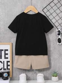SHEIN Bộ thời trang bé trai Dây kéo Túi Slogan Giải trí - Nhiều màu - Xem 2