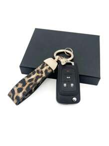 Fashionable Unisex Leopard Print Leather Keychain / Ruby Heart Shaped Keychain / Gold Plated Diamond Studded Bear Head Keychain / Creative Diamond Studded Open Ring Rose Gold Keychain / Creative Diamond Studded Open Ring Sterling Silver Keychain / Exquisite Lady Lock Keychain With Double Leather Ropes Suitable For Any Car Models