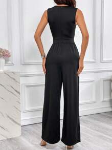 SHEIN Privé Rhinestone Detail Wide Leg Jumpsuit - Black - View 2