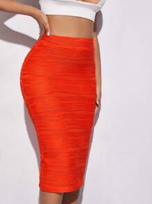 SHEIN SXY Váy nữ Xù màu trơn Thanh lịch - trái cam - Xem 3