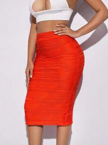 SHEIN SXY Váy nữ Xù màu trơn Thanh lịch - trái cam - Xem 4