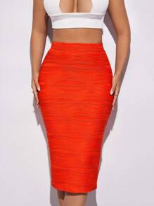 SHEIN SXY Váy nữ Xù màu trơn Thanh lịch - trái cam - Xem 6