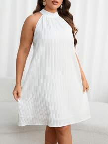 SHEIN Privé Plus Solid Halter Neck Dress - White - View 4