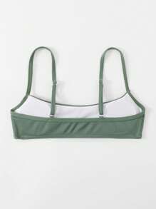 SHEIN Swim 素色羅紋吊帶比基尼泳裝上衣 - 軍綠色 - 查看 2