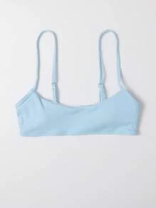 SHEIN Swim Summer Beach Solid Rib Cami Bikini Top - Baby Blue - View 3