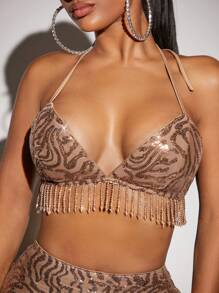 SHEIN SXY Áo khoác và áo lót dành cho xe tăng nữ Lộ Lưng Buộc lại cườm đính mép Tất cả trên in Gợi cảm - Nhiều màu - Xem 1