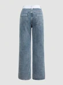 Cô gái tuổi teen Rách Hai âm Quần legging thẳng - Xanh và trắng - Xem 2