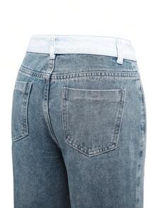 Cô gái tuổi teen Rách Hai âm Quần legging thẳng - Xanh và trắng - Xem 3