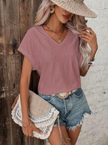 SHEIN Frenchy Áo thun nữ Tranh thêu màu trơn Giải trí - Bụi hồng - Xem 6