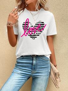 SHEIN LUNE Camiseta con estampado de corazón y letra - Blanco - Ver 1