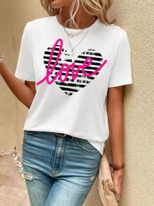 SHEIN LUNE Camiseta con estampado de corazón y letra - Blanco - Ver 9