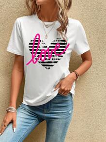 SHEIN LUNE Camiseta con estampado de corazón y letra - Blanco - Ver 12