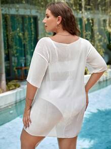 SHEIN Swim Curve Bộ bikini trơn cỡ lớn có che phủ bãi biển mùa hè - trắng - Xem 2