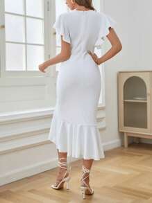 SHEIN Privé Butterfly Sleeve Ruffle Hem Bodycon Dress