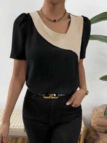 SHEIN Privé Áo sơ mi nữ Khối Màu Giải trí - màu đen - Xem 1