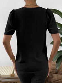 SHEIN Privé Áo sơ mi nữ Khối Màu Giải trí - màu đen - Xem 2