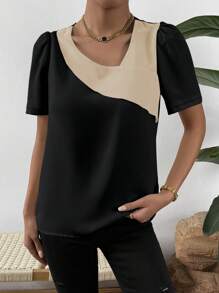 SHEIN Privé Áo sơ mi nữ Khối Màu Giải trí - màu đen - Xem 3