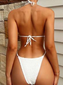 Swim SXY 素色掛脖三角杯比基尼泳裝 - 白色 - 查看 2