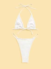 Swim SXY 素色掛脖三角杯比基尼泳裝 - 白色 - 查看 4