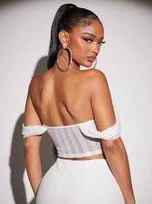 SHEIN SXY Off Shoulder Tie Front Crop Top - White - View 2