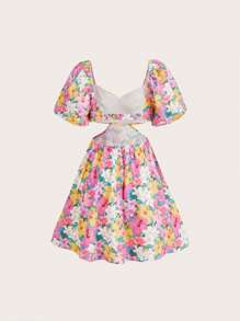 Whitebread Váy tay bồng họa tiết hoa cắt xẻ eo toàn thân của nghệ sĩ - Nhiều màu - Xem 4