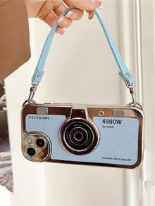 Camera Design Phone Case With Lanyard - Baby Blue - View 3