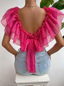 SHEIN Privé Topy Damskie Kokardka z tyłu Rozwarstwiony Prosty Casual