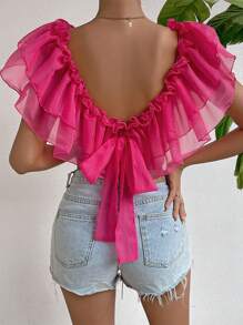 SHEIN Privé Topy Damskie Kokardka z tyłu Rozwarstwiony Prosty Casual