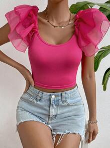SHEIN Privé Topy Damskie Kokardka z tyłu Rozwarstwiony Prosty Casual