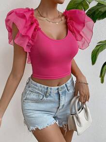 SHEIN Privé Topy Damskie Kokardka z tyłu Rozwarstwiony Prosty Casual