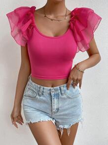 SHEIN Privé Topy Damskie Kokardka z tyłu Rozwarstwiony Prosty Casual