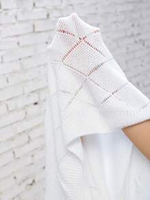 SHEIN LUNE Jersey con encaje en contraste de hombros caídos de punto de malla - Blanco - Ver 7