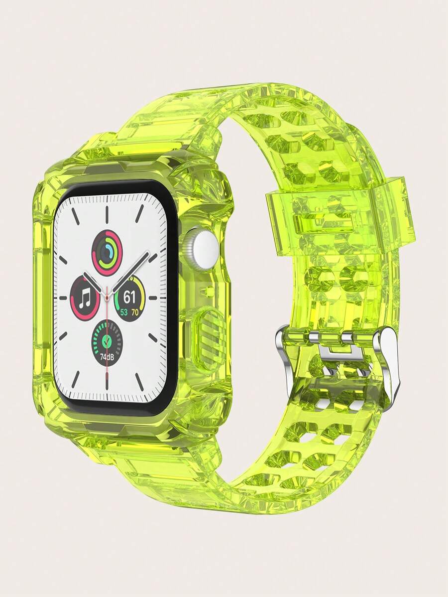 1pc 2 In 1 Plain Clear Watchband & Watch Case Compatible With Apple Watch Band 45/49/38/40/41/42/44mm, Compatible With Apple Watch Ultra/SE/9/8/7/6/5/4/3/2/1 Apple Watch Strap - Yellow - View 1