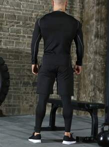 Manfinity Sport Corelite Áo thun thể thao tương phản Topstitching & quần short & quần thể thao, bộ đồ thể thao, bộ đồ tập thể dục - màu đen - Xem 2